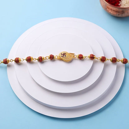Swastik Rudraksha Bracelet Rakhi Cz Pendant Beaded Rakhi For Brother (1 Pc)