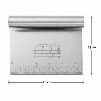 Small Stainless Steel Dough Scraper Cutter 15 X 12 Cm With Scale (1 Pc)