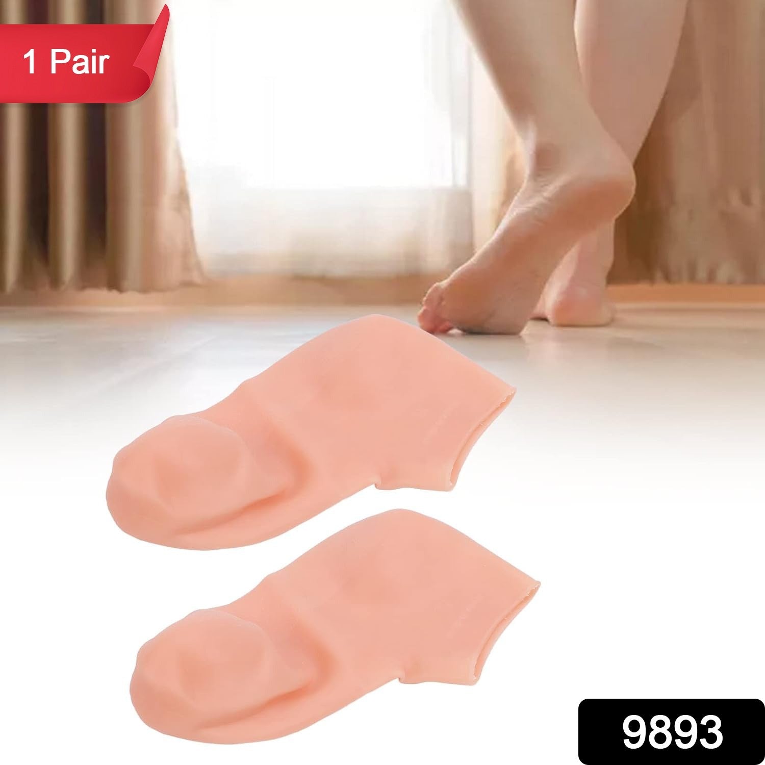 Close-up of silicone socks for foot care and heel repair