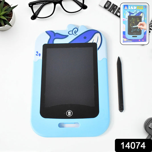 Close-up of colorful lines drawn on Kids LCD writing tablet screen