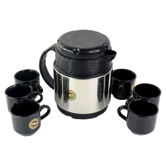 Tea And Coffee Thermos Flask And 6 Ceramic Cups (1 Set)