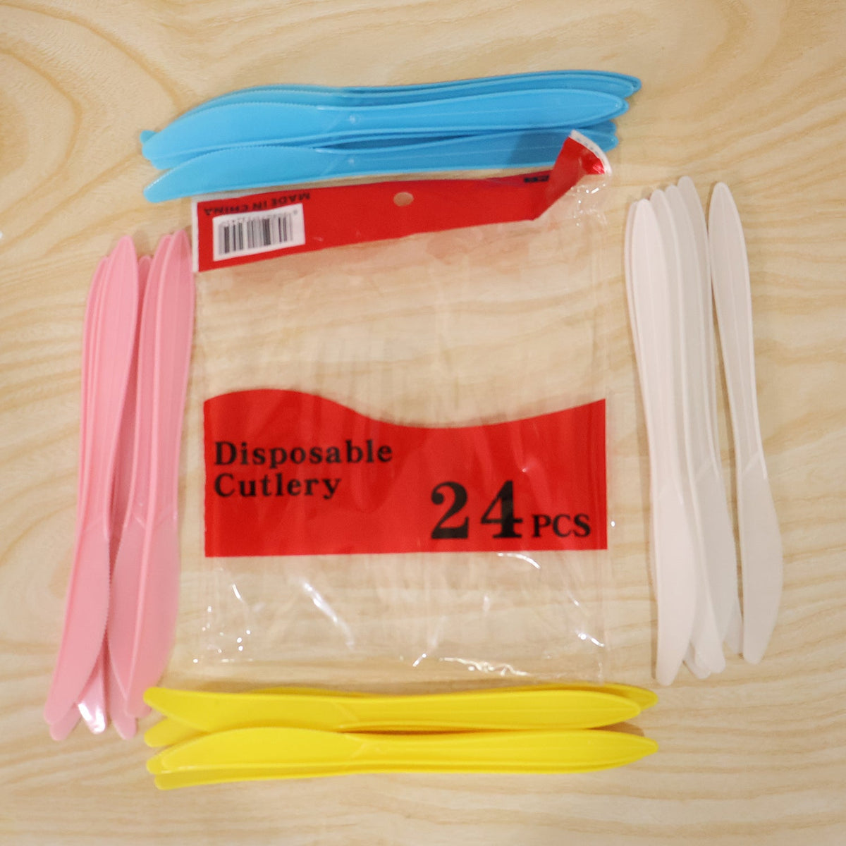 Reusable Multicolor Plastic Dessert Knife Set For Parties (24 Pc Set)