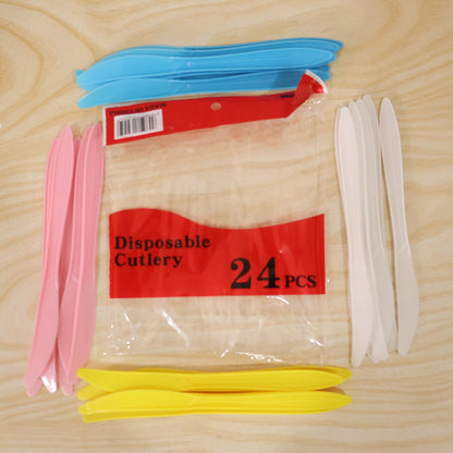 Reusable Multicolor Plastic Dessert Knife Set For Parties (24 Pc Set)