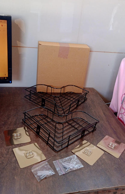 Detailed image showing metal corner shelf installation without drilling