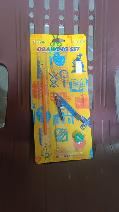 The 9-in-1 stationery set neatly packaged for easy storage and portability to school or office.