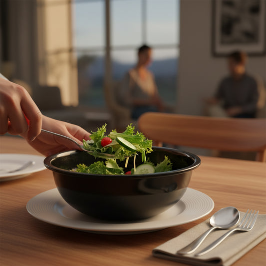 Plastic 6 Inch Black Round Deep Serving Bowl (1 Pc)