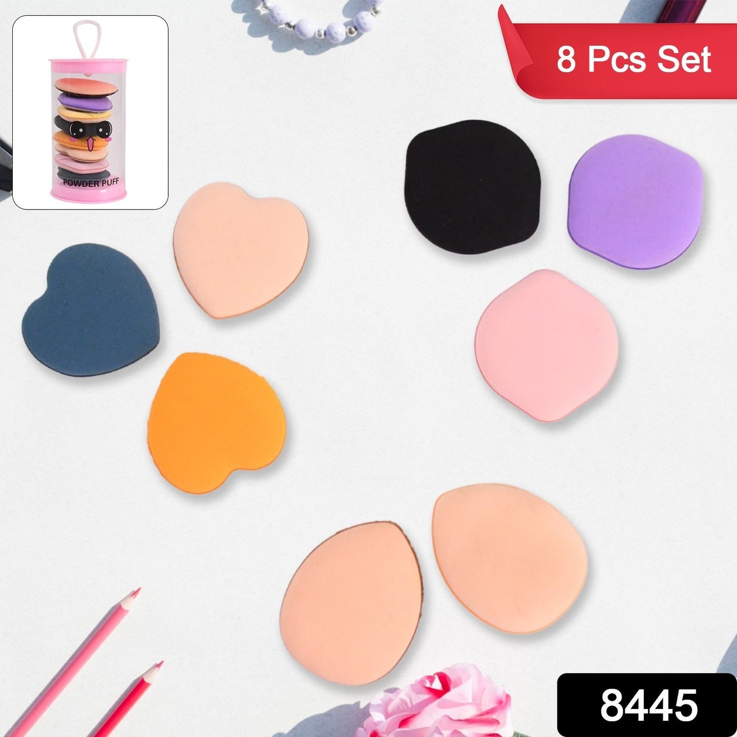 Set of 8 soft mini finger makeup sponges in assorted colours