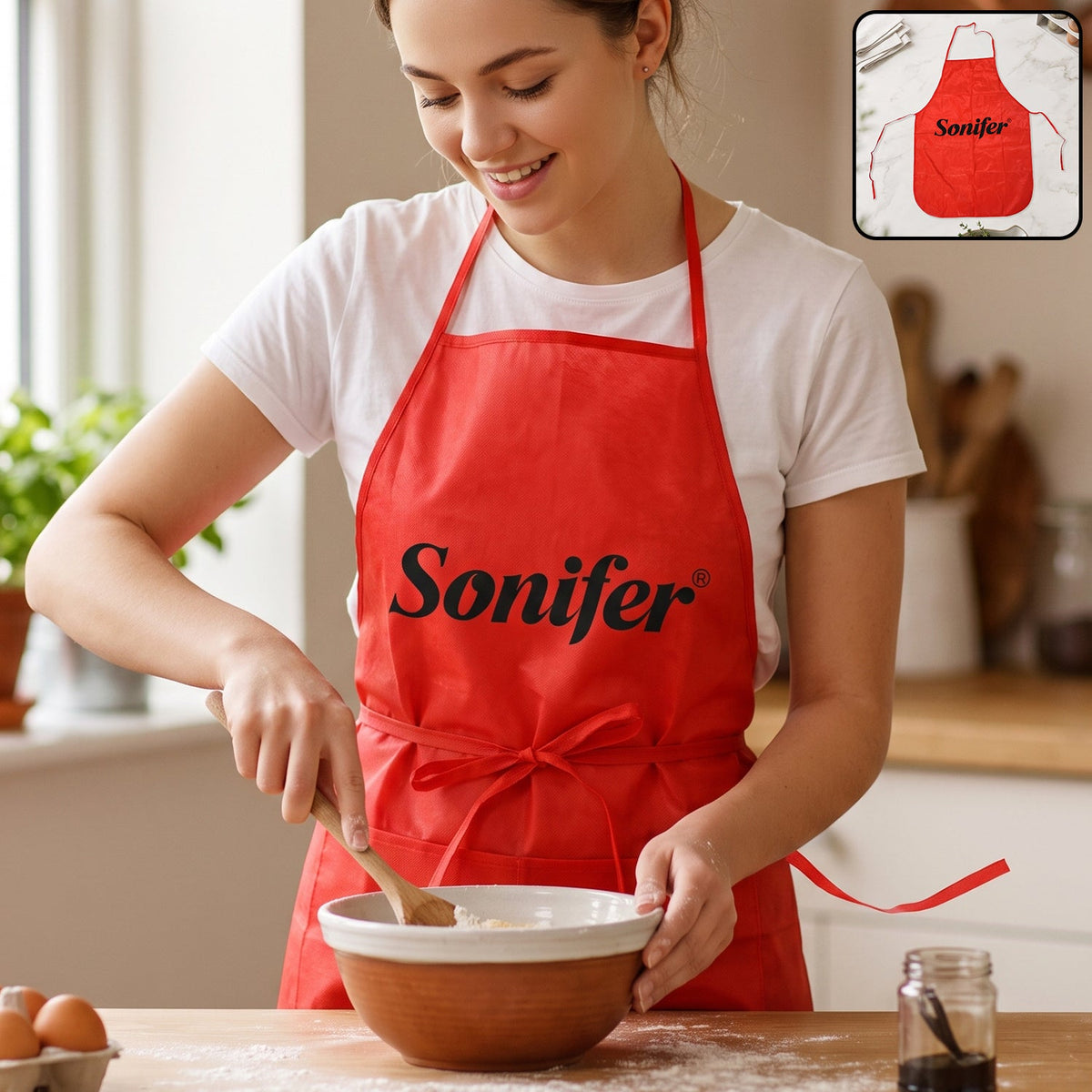 Reusable Cooking Apron With Front Pocket And Adjustable Neck Strap (1 Pc)