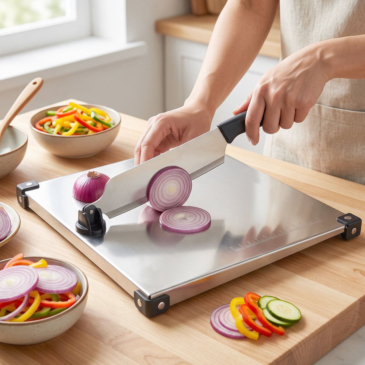Stainless Steel 2 In 1 Cut And Chop Board With Knife And Sharpener (1 Set)