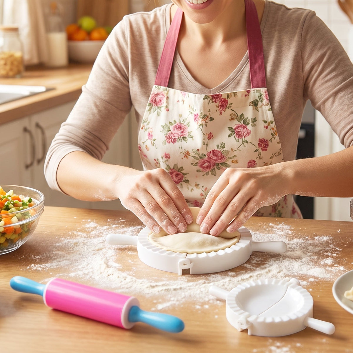 Dumpling Maker Mould Set With Mini Rolling Pin For Momo And Gujiya (1 Set)