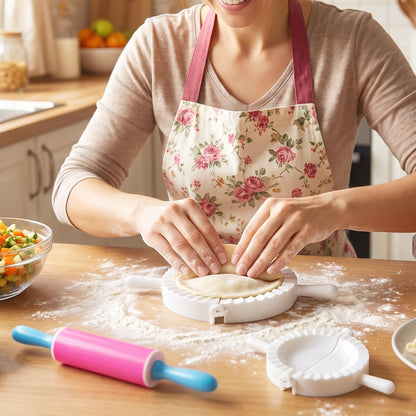 Dumpling Maker Mould Set With Mini Rolling Pin For Momo And Gujiya (1 Set)