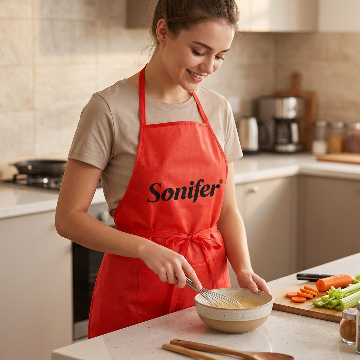 Reusable Cooking Apron With Front Pocket And Adjustable Neck Strap (1 Pc)