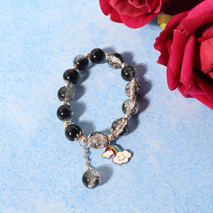 Elegant Black  Crystal Beaded Charm Bracelet