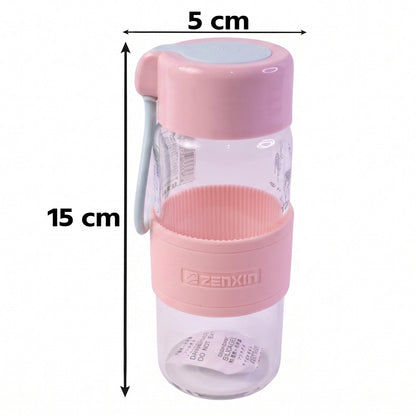 Portable Glass Water Bottle 230ml With Silicone Sleeve And Carry Strap (1 Pc)