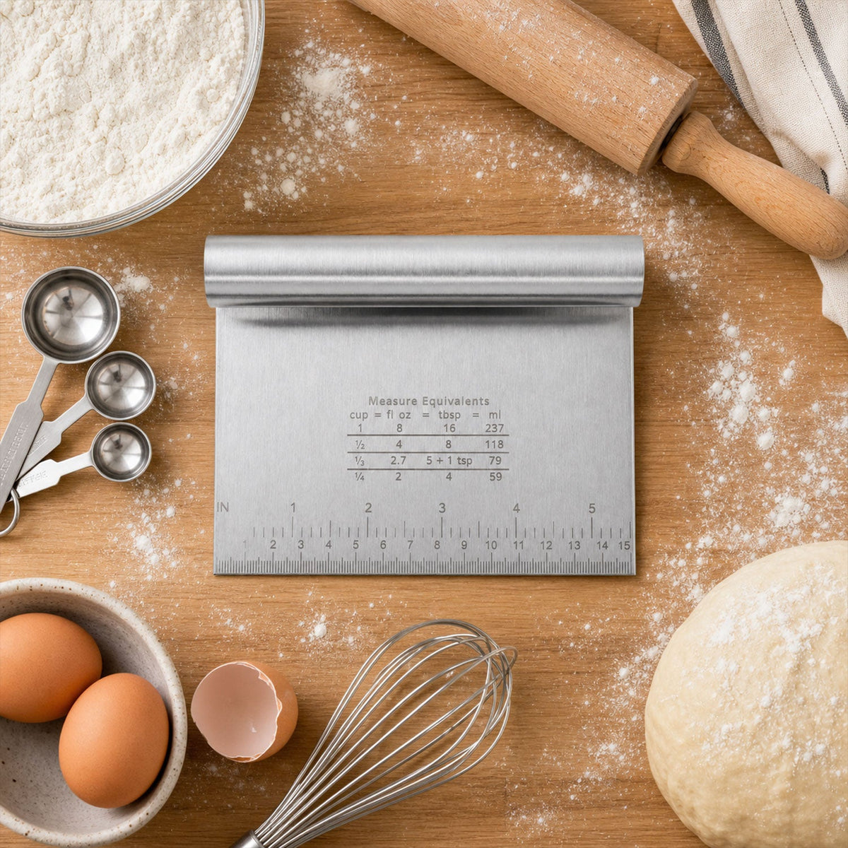 Small Stainless Steel Dough Scraper Cutter 15 X 12 Cm With Scale (1 Pc)