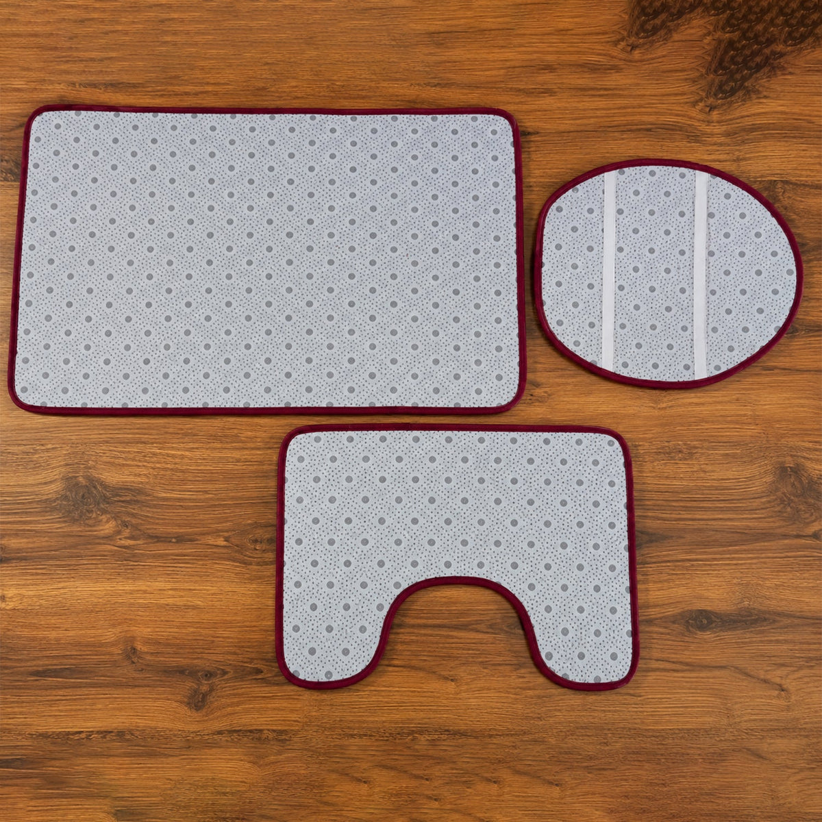 3 In 1 Anti Slip Bathroom Mat Set With Contour Mat And Lid Cover (3 Pc Set  Mix Color)