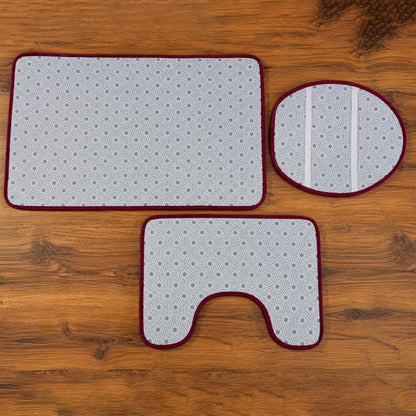 3 In 1 Anti Slip Bathroom Mat Set With Contour Mat And Lid Cover (3 Pc Set  Mix Color)