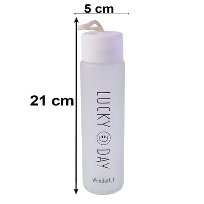 350 Ml Frosted Glass Water Bottle Lucky Day Print For Office Travel (1 Pc)