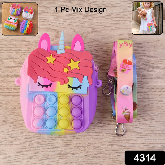 Bright colored kids silicone pop it shoulder bag with adjustable strap