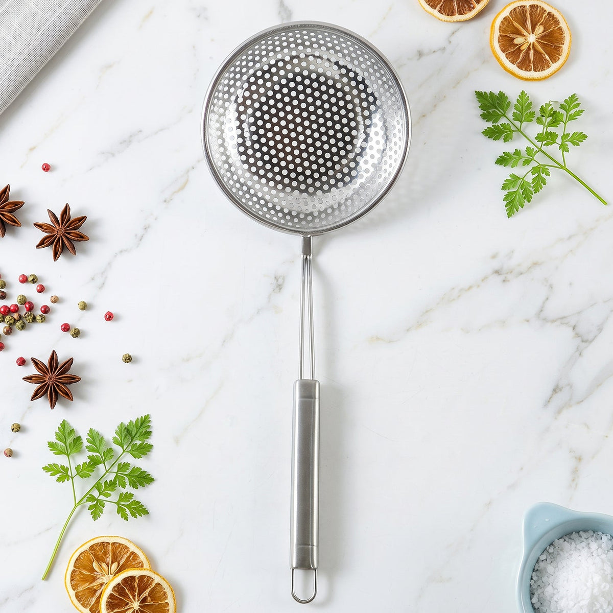 Stainless Steel Frying Strainer Skimmer Spoon With Long Handle (1 Pc)