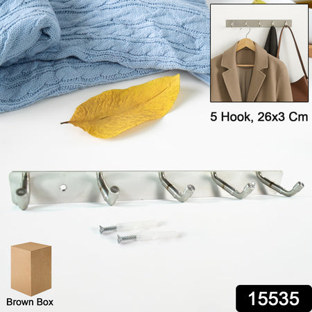 Stainless Steel Wall Mounted Coat 5 Hook Rack (26x3  1 Pc)