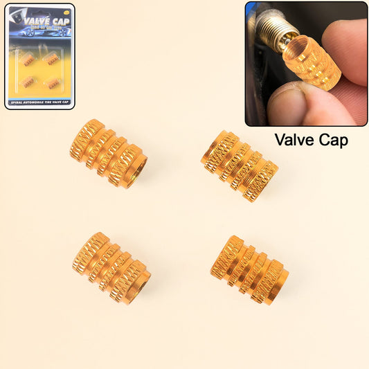 Set of four silver aluminium tire valve stem caps displayed on a clean white background.