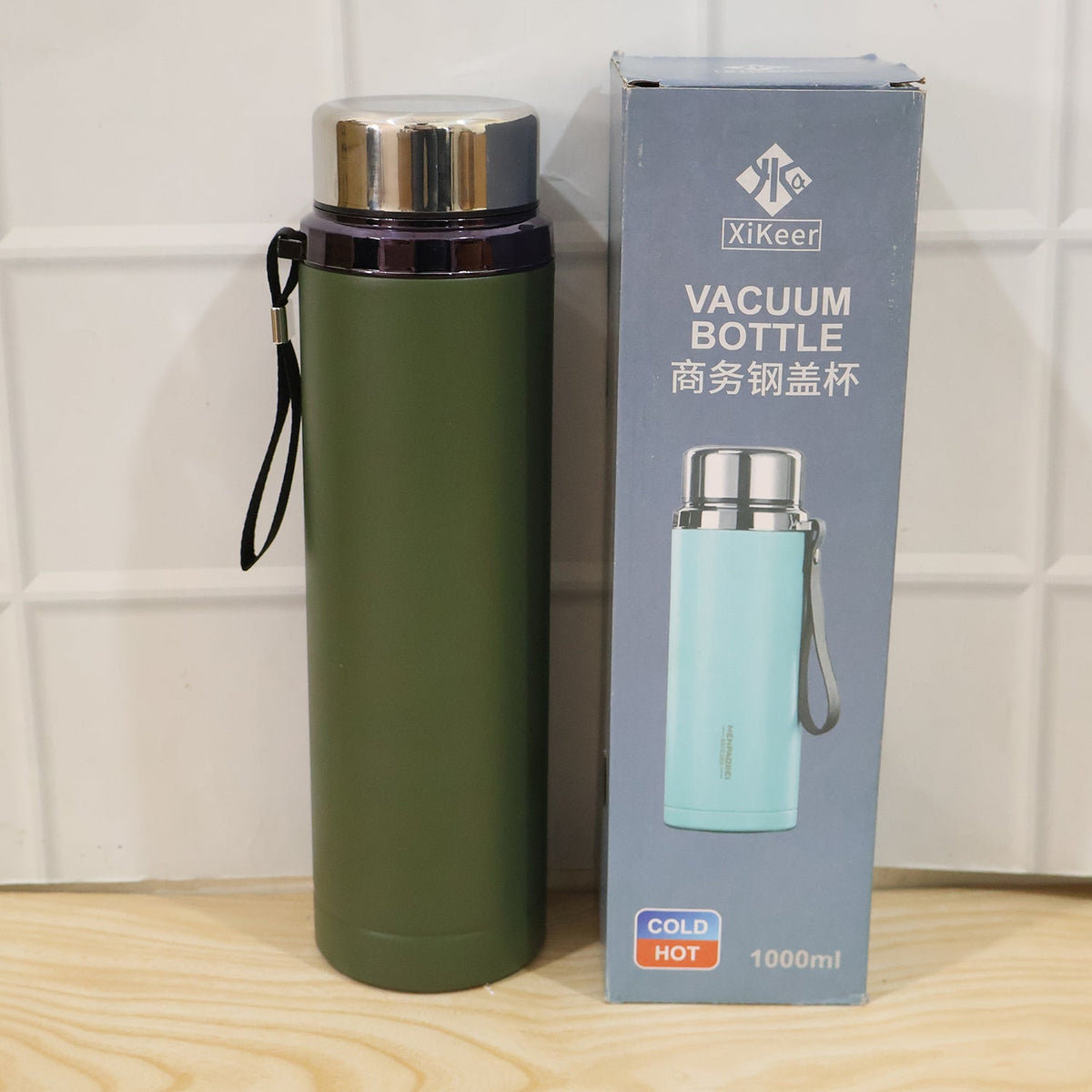 Vacuum Insulated Water Bottle 1000ml Steel Hot And Cold Flask With Cup Lid (1 Pc)